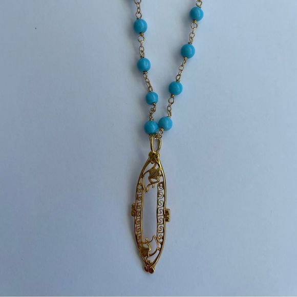 Jill Alberts 14K Vintage Bar Pin Turquoise Necklace - Picture 4 of 5